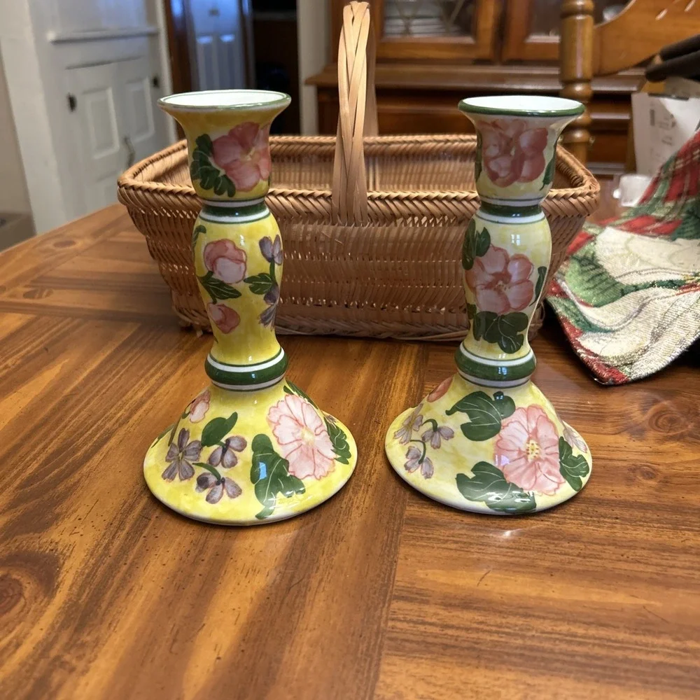 Andrea By Sadek Spring Floral Ceramic Taper Candle Holders‎ 7
